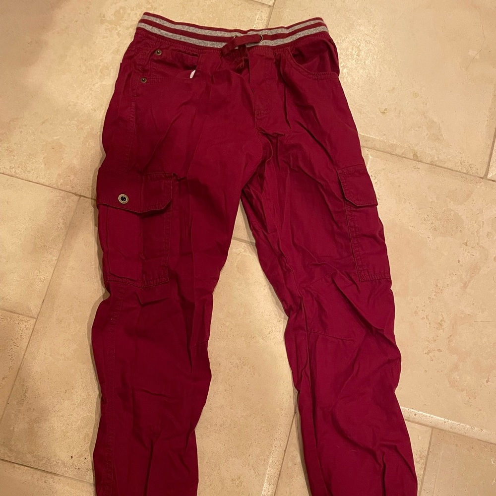 NWT Gymboree Boys Pull on Pants Jersey Lined Maroon Cargo XL 14